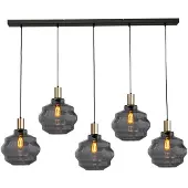 Masterlight 5-lichts hanglamp - goud - Porto met Ball smoke glazen - Ø 30cm
