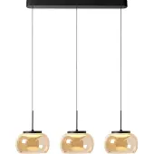 Lyora 3-lichts hanglamp Bounto zwart recht amber glas