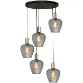 Masterlight 5-lichts vide hanglamp - goud - Porto met Diamond smoke glazen