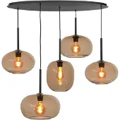 Highlight Hanglamp Bellini Zwart Met Bruin Glas 5 Lichts
