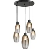 Masterlight Vide hanglamp Olive met 5 glazen - zwart - Ø50cm