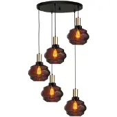 Masterlight 5-lichts vide hanglamp - goud - Porto met Ball red glazen - Ø 24cm