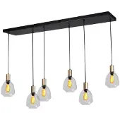Masterlight 6-lichts hanglamp - goud - Porto met Nicolette clear glazen