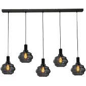 Masterlight 5 Lichts Hanglamp Zwart Porto Met Ball Smoke Glazen Ø 24cm