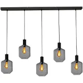Masterlight 5-lichts hanglamp - zwart - Porto met Jagger smoke glazen