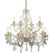 Searchlight Kroonluchter kristal Marie Therese, dimbaar, helder / transparant, Woon-/ Eetkamer, metaal, kroonluchter