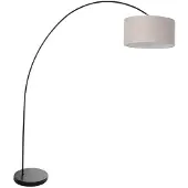 Mexlite Booglamp Solva 3898ZW zwart met een grijs linnen lampenkap