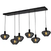 Masterlight 6-lichts hanglamp - zwart - Porto met Blossom smoke glazen