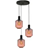 Masterlight 3-lichts vide hanglamp - zwart - Porto met Jagger red glazen - Ø 24cm