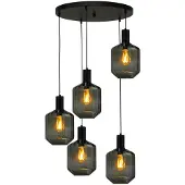 Masterlight 5-lichts vide hanglamp - zwart - Porto met Jagger green glazen