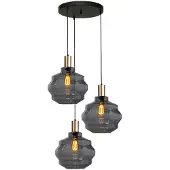 Masterlight 3-lichts vide hanglamp - goud - Porto met Ball smoke glazen - Ø 30cm