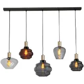 Masterlight 5 Lichts Hanglamp Goud Porto Met Verschillende Glazen