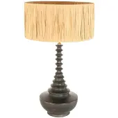 Steinhauer Lampvoet Bois 3757ZW zwart bruin met beige/gele gras gevlochten kap