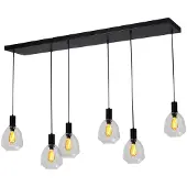 Masterlight 6 Lichts Hanglamp Zwart Porto Met Nicolette Clear Glazen