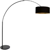 Steinhauer Zwarte vloerlamp / booglamp Sparkled Light 3965ZW inclusief zwarte kap met goudkleurige binnenkant.