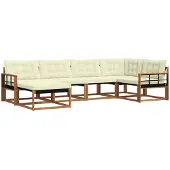 vidaXL Buiten bank set 6 st Natuurlijk en Crème Massief Acacia Hout