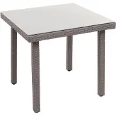 Mendler Polyrotan tuintafel Cava, eettafel bijzettafel tafel met glazen blad, 80x80cm ~ grijs