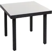 Mendler Polyrotan tuintafel Cava, eettafel bijzettafel tafel met glazen blad, 80x80cm ~ zwart