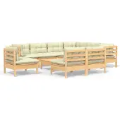 vidaXL 10-delige Loungeset met crèmekleurige kussens grenenhout