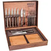 Tramontina JUMBO BBQ-set, 15-delig, bestaande uit: steakbestek, snijplank, set voor het porteren van vlees, messen, vorken, roestvrij staal/hout, artikelnummer 29899-324