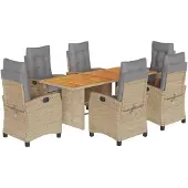 vidaXL 7-delige Tuinset met kussens poly rattan gemengd beige