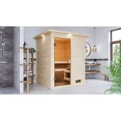 Karibu | Sandra Sauna met Dakkraag | Biokachel 3,6 kW Externe Bediening