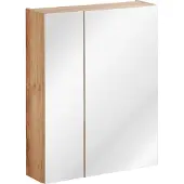 DMK Deutsches Milchkontor Badkamermeubel met spiegel, 60 cm breed, 2 deuren, eikenhout met gouden tint, hangend model