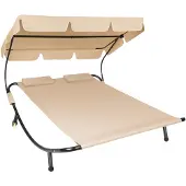 TecTake - Ligbed Livorno voor 2 personen - zonnebed ligstoel - beige - 404865