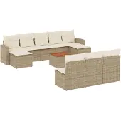 vidaXL 11-delige Tuinset met kussens poly rattan beige