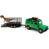 HKG Die-cast Land Rover met Dino-trailer, 29cm