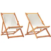 vidaXL Strandstoelen 2 st inklapbaar stof crèmewit