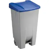 Helit Afvalbak Basic - 120 l - voetpedaal - met wielen - grijs met scharnierend deksel, blauw