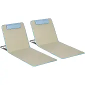 Outsunny - Strandmat - van Staal - met Oxford-Stof - in Beige - en Lichtblauw