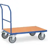 Fetra Duwbeugelwagen, staal/hout, blauw/beuken, tot 600 kg, B 1200 x D 800 mm, TPE-banden