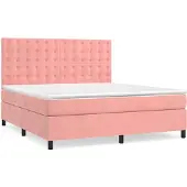 vidaXL Boxspring met matras fluweel roze 180x200 cm