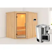Karibu | Lilja Sauna | Helderglas Deur | Biokachel 3,6 kW Externe Bediening