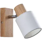 LINDBY Spot Wanessa, hout, wit, E14, 14 cm, verstelbaar dimbaar, hout licht, Woon-/ Eetkamer, Hout, Modern, buitenspot