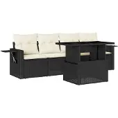vidaXL 5-delige Loungeset met kussens poly rattan zwart