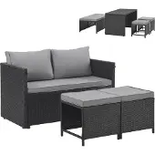 SVITA ATHINA Zitgroep Outdoor - Tuinmeubelset, Balkonmeubels, Polyrattan, Zwart
