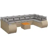 vidaXL 11-delige Tuinset met kussens poly rattan beige