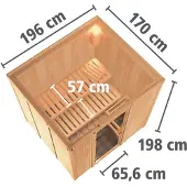 Karibu Sauna Daria (entree aan de voorkant), volledig glazen deur, grafietkleur, oven 3,6 kW, -oven met externe bediening, eenvoudig in gebruik