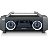 Lenco - SPR-100BK - Splashproof Bluetooth speaker FM radio USB en SD met Licht effecten - Zwart