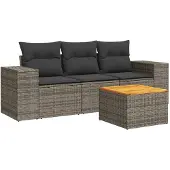 vidaXL 4-delige Loungeset met kussens poly rattan grijs