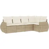 vidaXL 5-delige Loungeset met kussens poly rattan beige