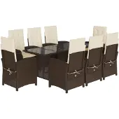vidaXL 9-delige Tuinset met kussens poly rattan bruin