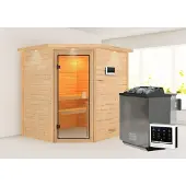 Karibu | Elea Sauna met Dakkraag | Biokachel 9 kW Externe Bediening
