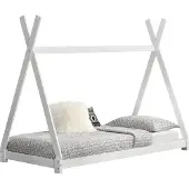 En.casa [] Kinderbed 90x200 cm, wit, in tipi-design, gemaakt van grenenhout. Jugendbed (tienerbed), bed, houten bed, huisbed