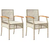 vidaXL Tuinstoelen 2 st met kussens poly rattan en acaciahout beige