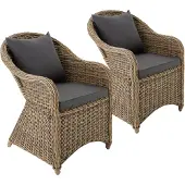 TecTake - 2 Luxe wicker tuinstoelen + kussens - Gemonteerd geleverd - natuur / beige - 403572