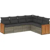 vidaXL 6-delige Loungeset met kussens poly rattan grijs